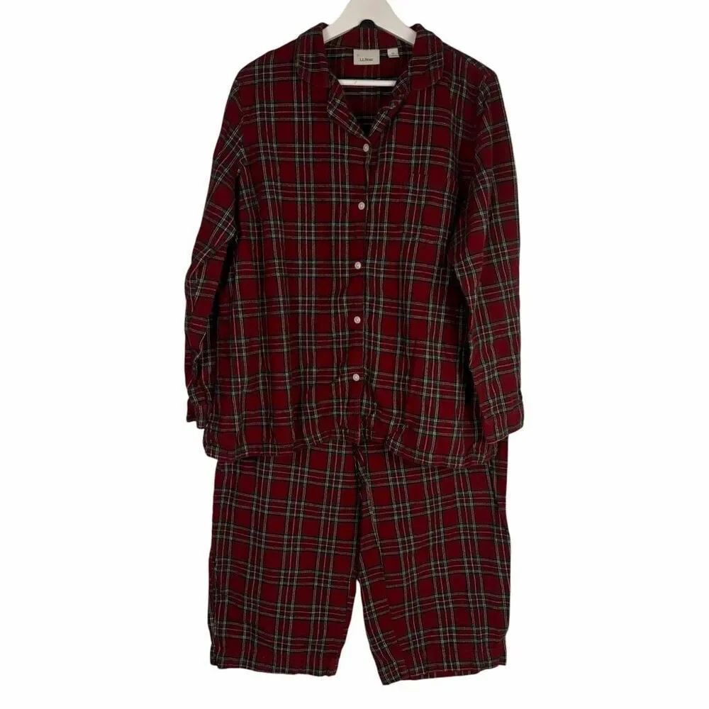 L.L. Bean Women's 1X Scotch Plaid Red Flannel Pajamas